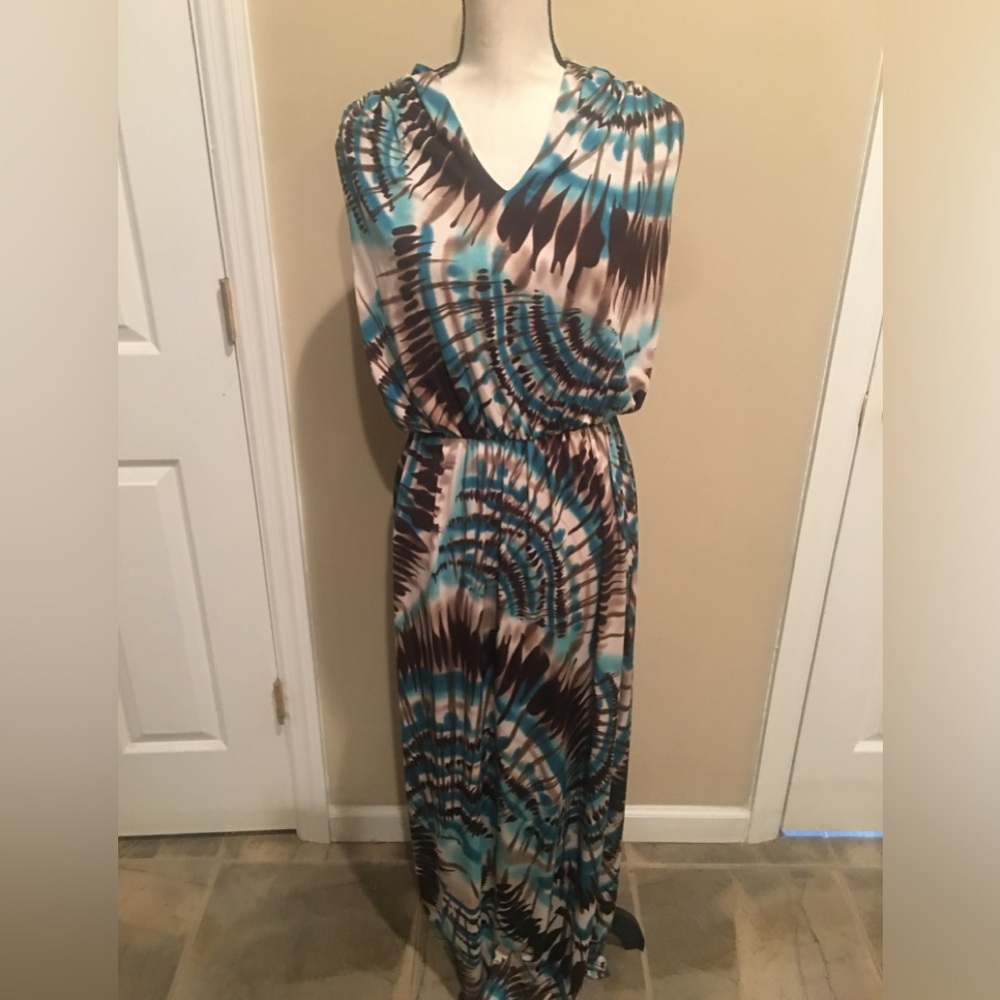 Tye Dye Brown and Blue Maxi Dress
